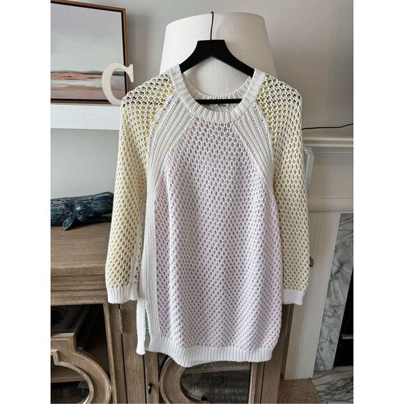 Cotton by Autumn Cashmere Color Block Honeycomb Sweater in Bleach White & Neutra - Picture 3 of 8